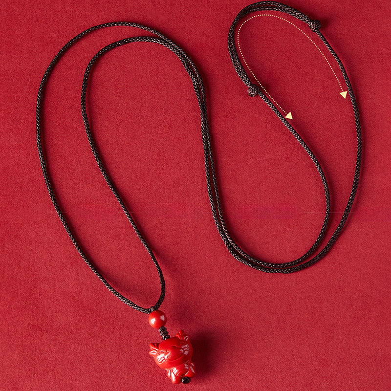Buddha Stones Year Of The Horse Chinese Zodiac Engraved Design Cinnabar Blessing Rope Necklace Pendants