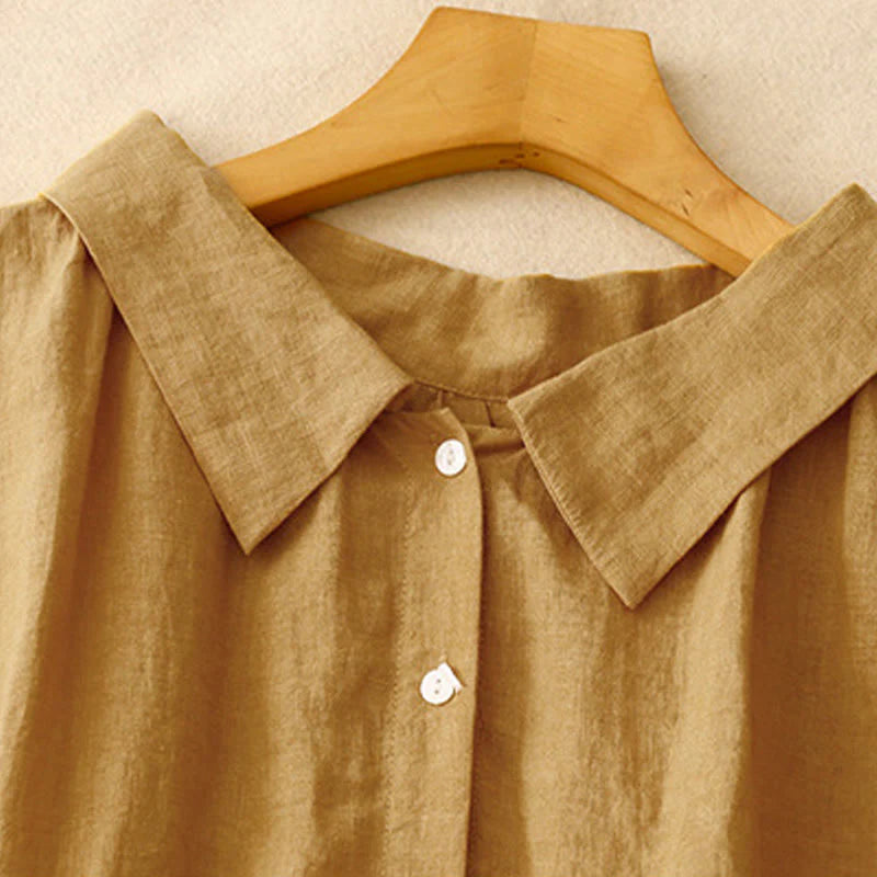 Buddha Stones Summer Plain Lace-up Button Front Design Lapel Sleeveless Cotton Midi Dress Cardigan
