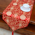 Buddha Stones Prayer Altar Flower Vajra Dragon Pattern Tibetan Auspicious Symbols Tassels Jacquard Table Runner