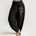 Buddha Stones Pure Cotton Minimalist Style Lotus Om Symbol Pattern Women's Elastic Waist Harem Pants