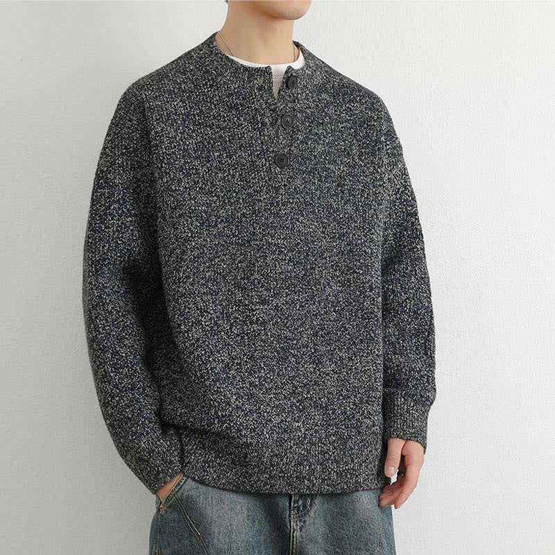 Buddha Stones Winter V-Neck Buttons Ribbed Design Warm Men's Long Sleeve Knitted Sweater