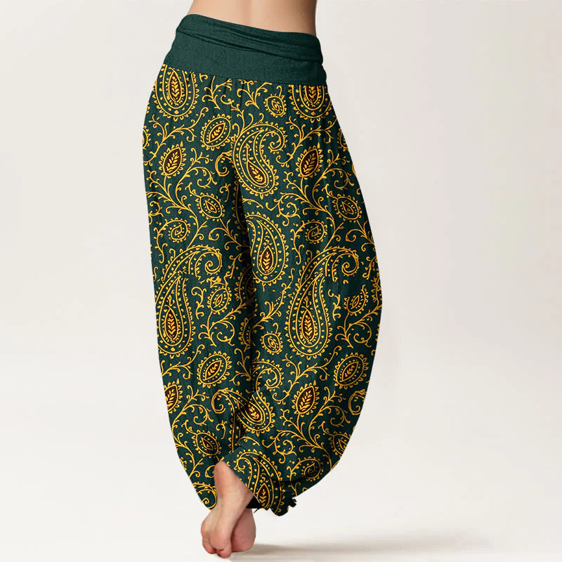 Buddha Stones Cotton Brightly Colored Paisley Style Pattern Women's Elastic Waist Harem Pants