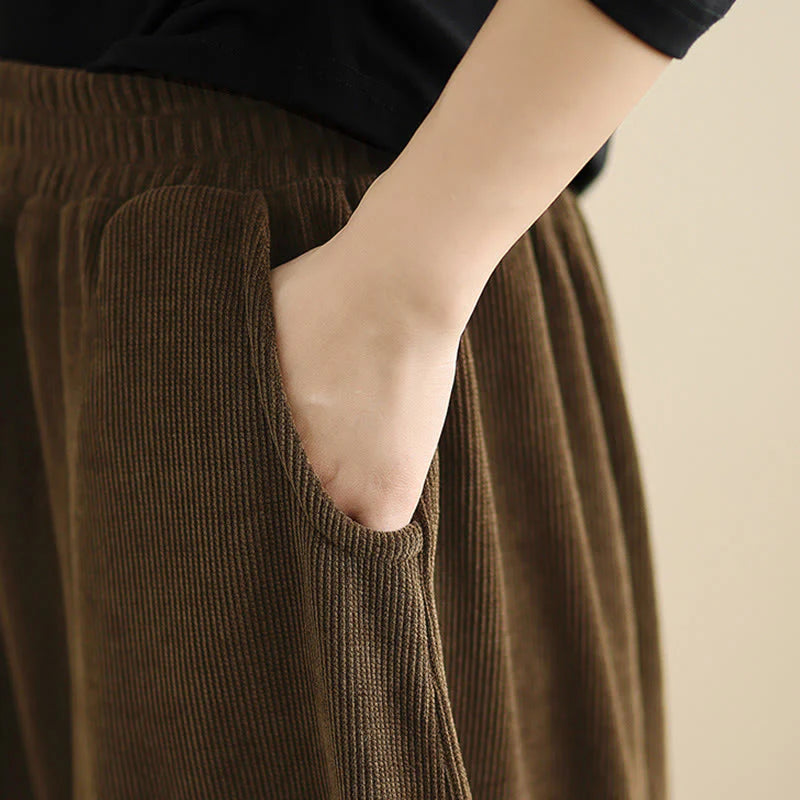 Buddha Stones Women's Fall Patchwork Plain Corduroy Harem Pants With Pockets