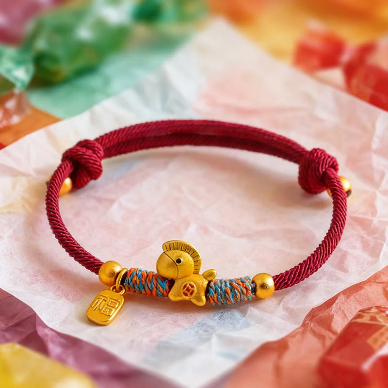 Buddha Stones 999 Sterling Silver Year Of The Horse Fu Character Charm Colorful String Rope Luck Bracelet
