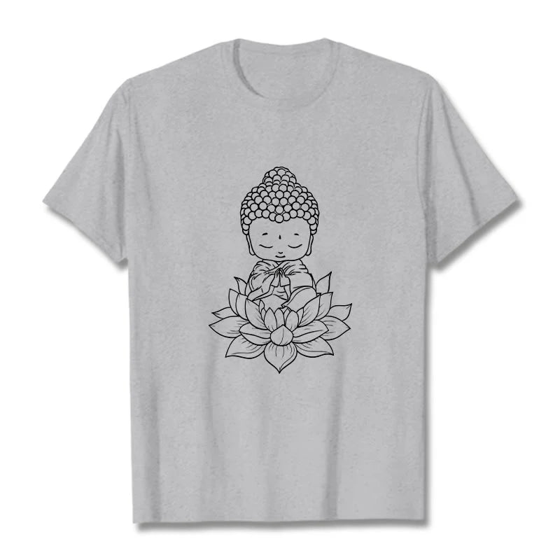 Buddha Stones Peaceful Buddha Lotus Flower Pattern Tee T-shirt
