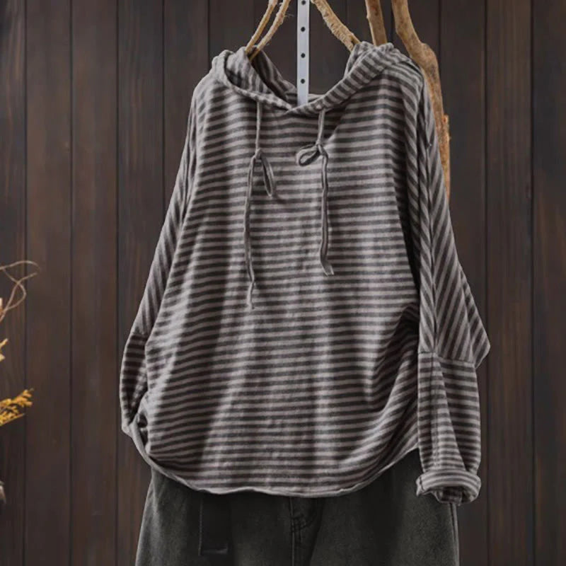 Buddha Stones Spring Striped Pattern Long Sleeve Women's Cotton Hoodie