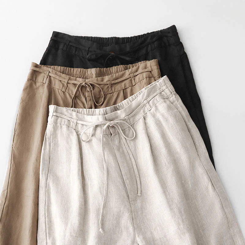 Buddha Stones Casual Solid Color Rope Women's Cotton Pants With Pockets