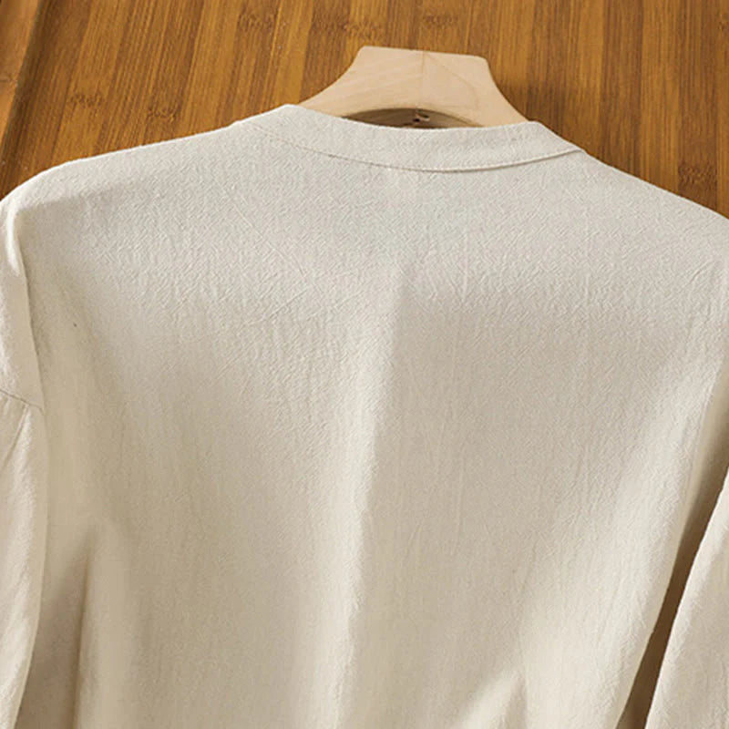 Buddha Stones Summer Casual Pure Color Half Button Simple Design Women's Cotton Linen Half Sleeve Shirt With Pocket