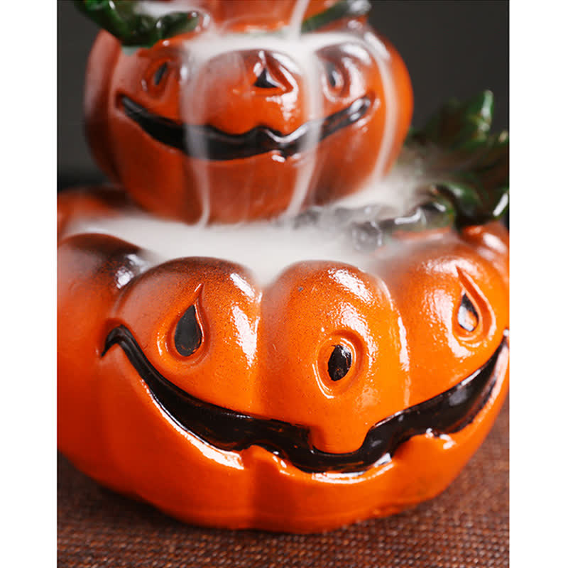 Buddha Stones Halloween Pumpkins Ghost Resin Backflow Smoke Fountain Incense Burner Decoration