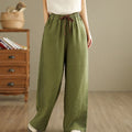 Buddha Stones Commute Retro Solid Color Women's Harem Drawstring Cotton Pants With Pockets