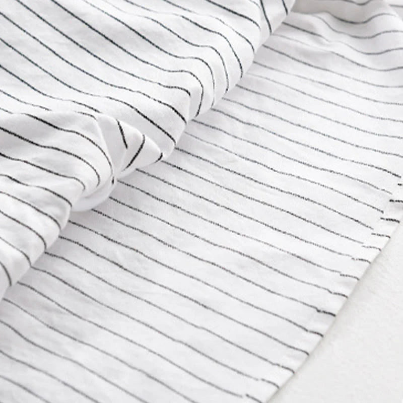 Buddha Stones Fall 2 In 1 Stripes Stand Collar Long Sleeve Men's Cotton Shirt