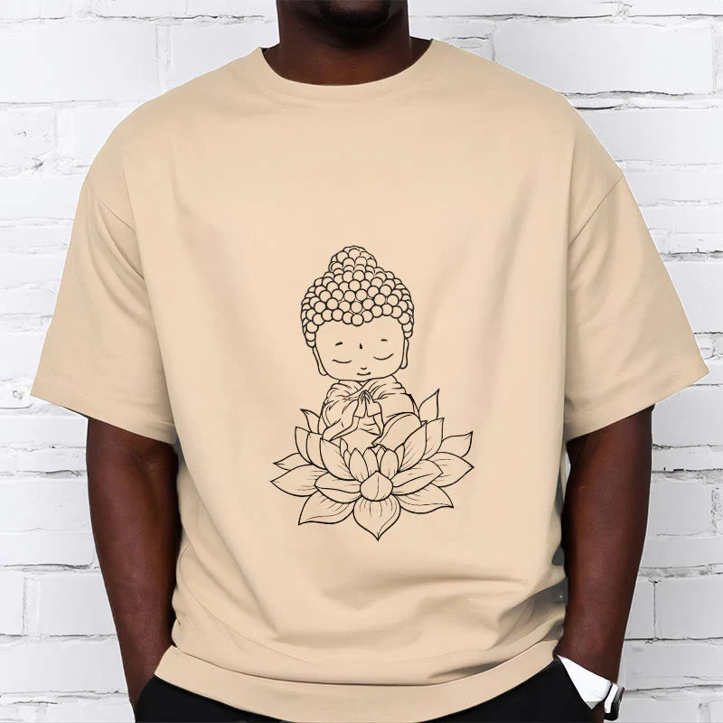 Buddha Stones Peaceful Buddha Lotus Flower Pattern Tee T-shirt