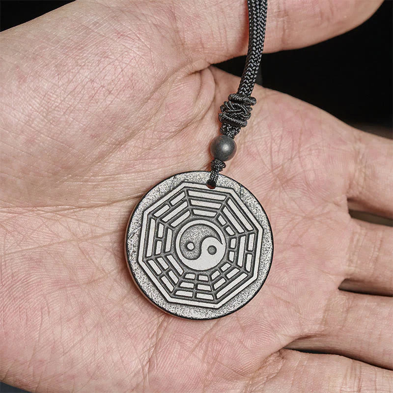 Buddha Stones Authentic Shungite Stone Yin Yang Bagua Protection Necklace Pendant