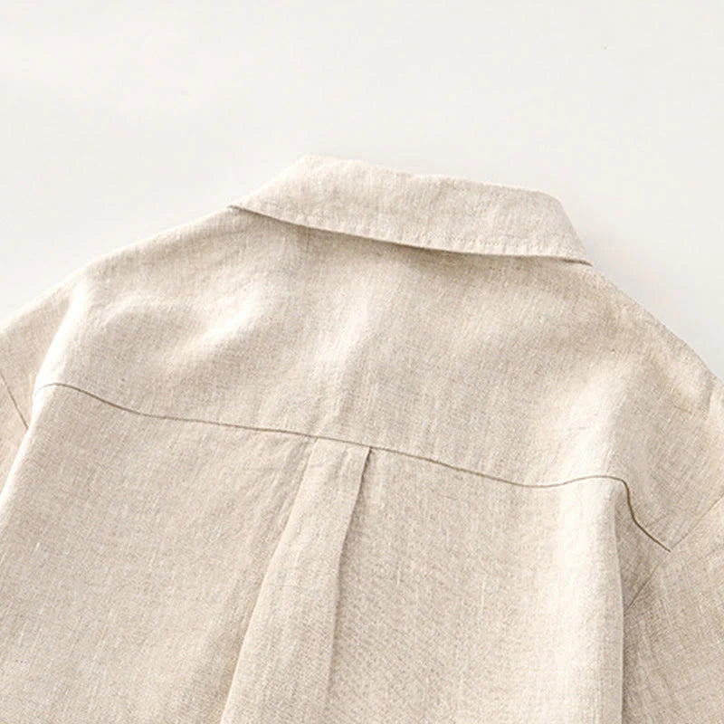 Buddha Stones Solid Summer Short Sleeve Buttons Linen Men's Shirt With Pockets