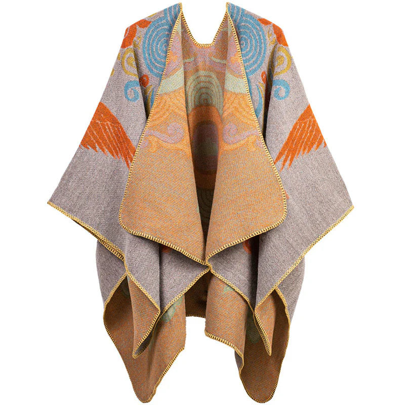 Buddha Stones Tibetan Open Front Auspicious Cloud Crane Pattern Unisex Cozy Scarf Shawl