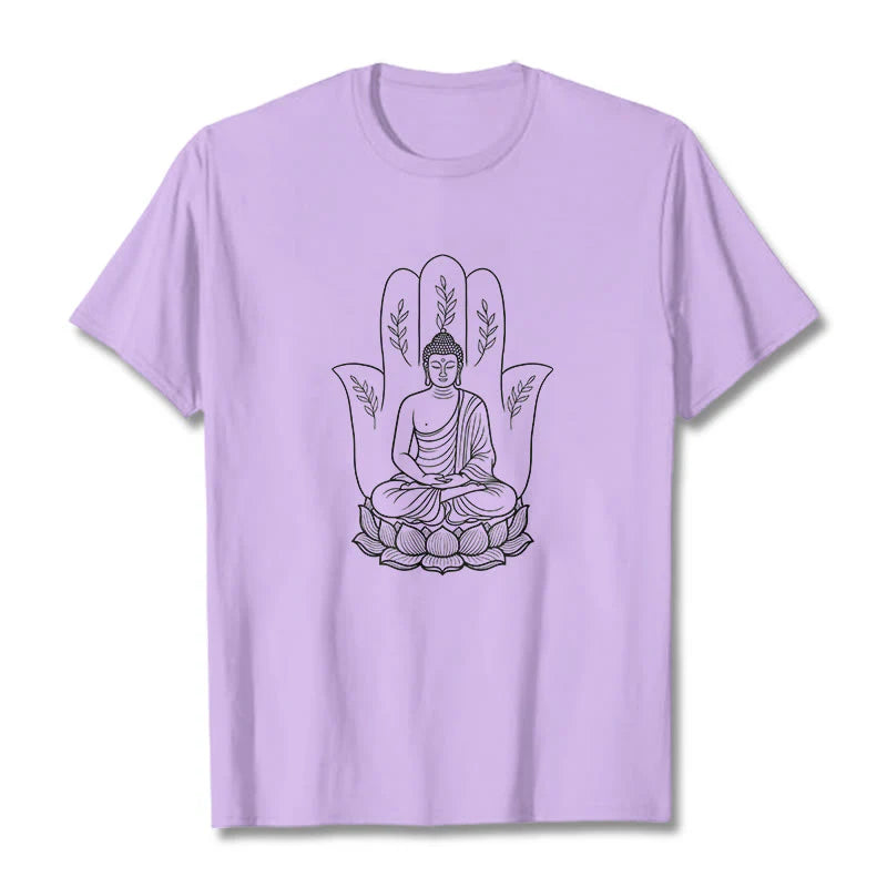 Buddha Stones Meditating Buddha Seated Hand Leaves Lotus Base Tee T-shirt