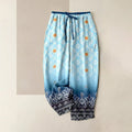 Buddha Stones Pure Cotton Geometric Diamond Motifs Dots Pattern Women's Elastic Waist Pants With Pockets
