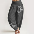 Buddha Stones Flying Crane Pattern Women's Elastic Waist Harem Cotton Pants