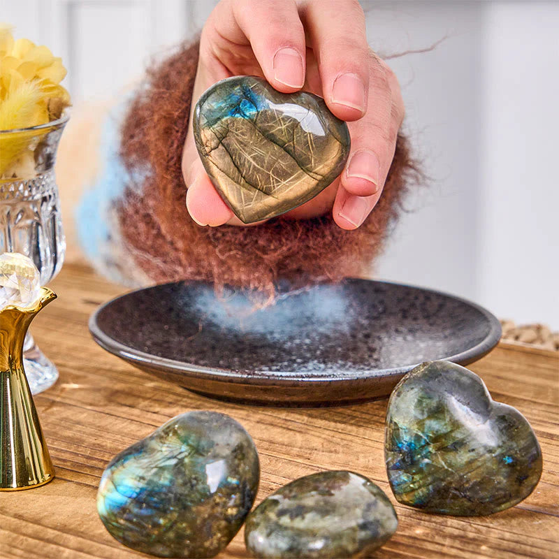 Buddha Stones Natural Heart Stone Labradorite Healing Cure Figurine Decoration