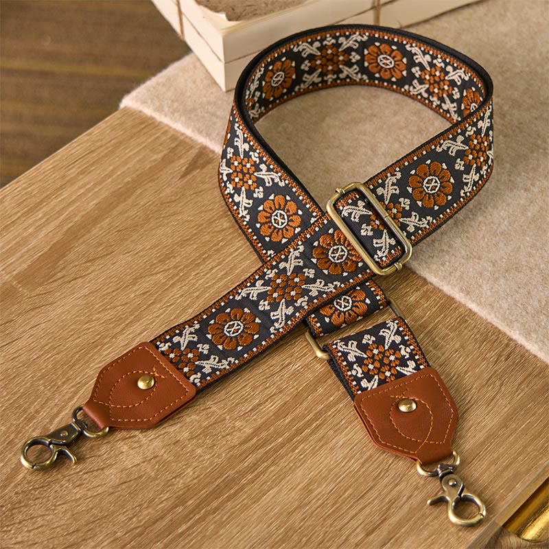 Buddha Stones Brown Flower Jacquard Adjustable Handbags Crossbody Shoulder Bag Straps