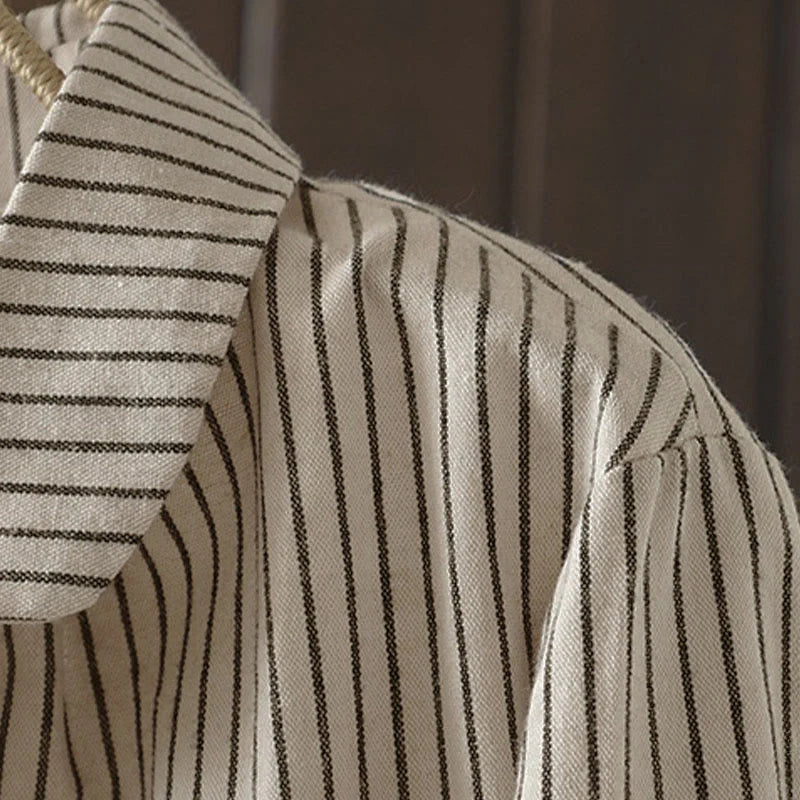 Buddha Stones Fall Stripe Stand Collar Buttons Women's Long Sleeve Shirt With Pocket