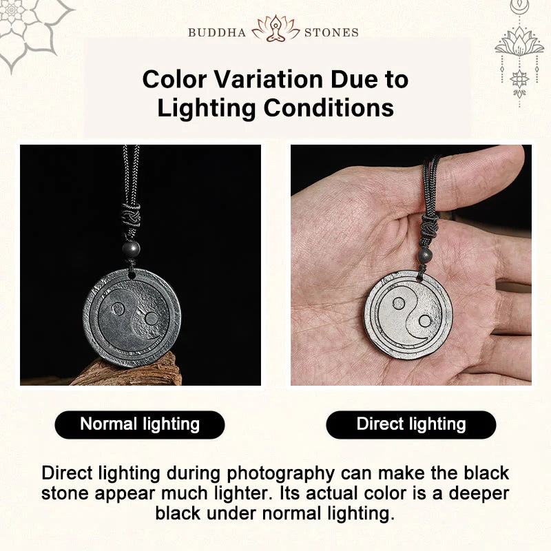 Buddha Stones Natural Authentic Shungite Stone Carved Yin Yang Protection Necklace Pendant
