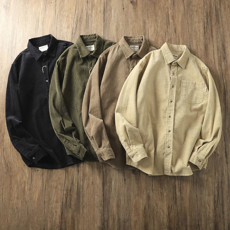 Buddha Stones Lapel Corduroy Solid Color Men's Long Sleeve Cotton Thickened Jacket With Pockets