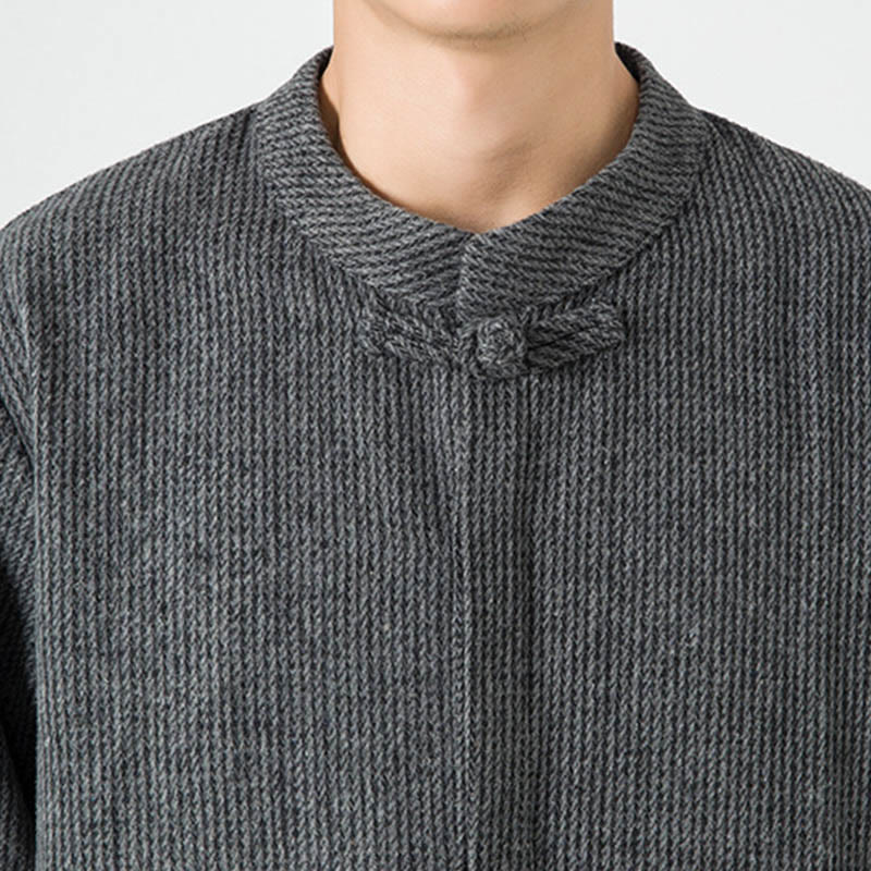 Buddha Stones Solid Color Frog-Button Long Sleeve Men's Cotton Corduroy Jacket With Pockets