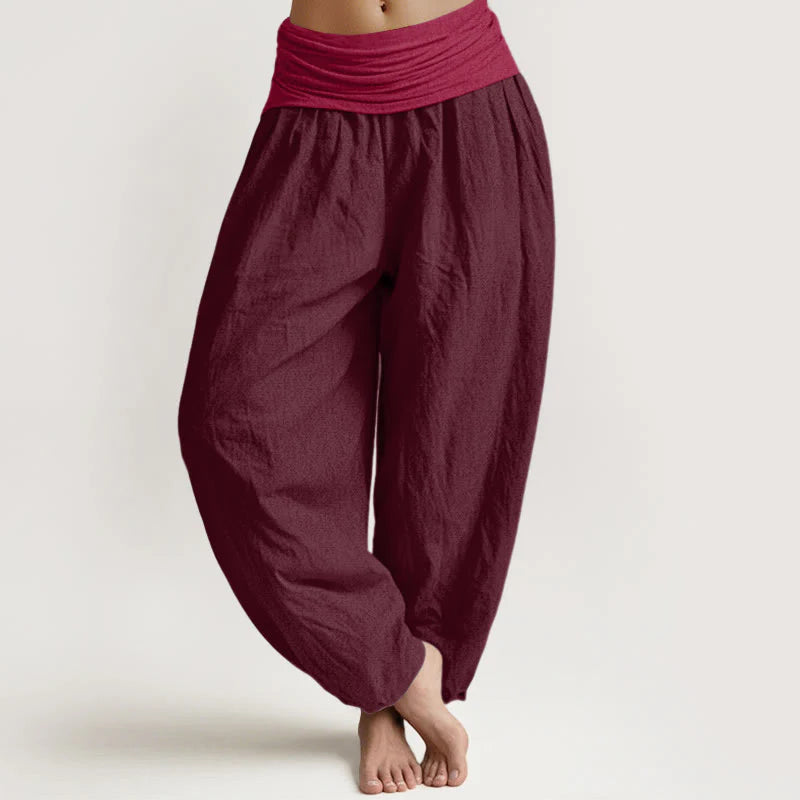 Buddha Stones Pure Cotton Plain Maroon Women's Elastic Waist Harem Pants