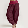 Buddha Stones Pure Cotton Plain Maroon Women's Elastic Waist Harem Pants