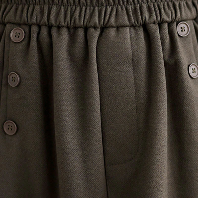 Buddha Stones Women's Winter Pure Color Cotton 7-8 Length Elastic Waistband Skirt With Pockets