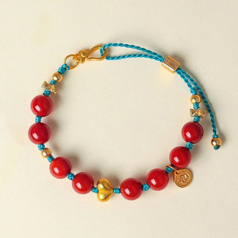 Buddha Stones 8mm South Red Agate Beads Heart Braided String Success Bracelet