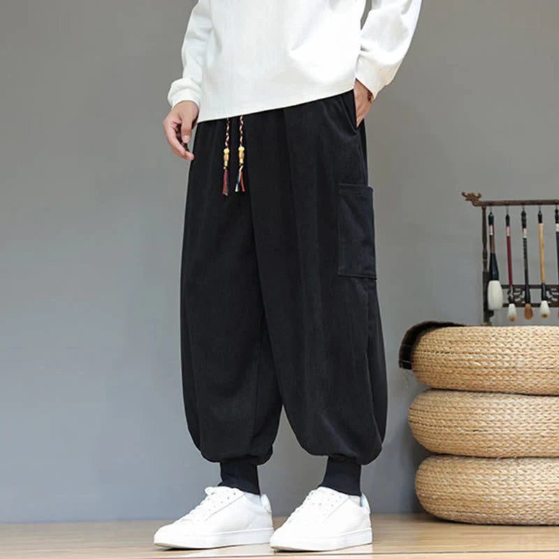 Buddha Stones Spring Solid Color Men's Ankle-Length Cotton Pants With Pockets