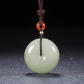 Buddha Stones Round Hetian White Jade Peace Buckle Blessing Necklace Pendant