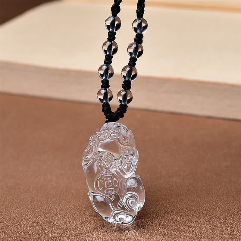 Buddha Stones Natural Clear Quartz Pixiu Clarity Beads Rope Necklace