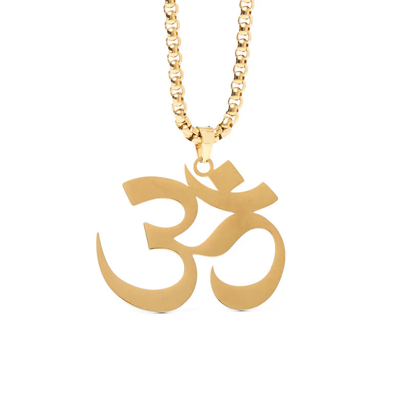 Buddha Stones Om Symbol Mantra Stainless Steel Focus Necklace Pendant