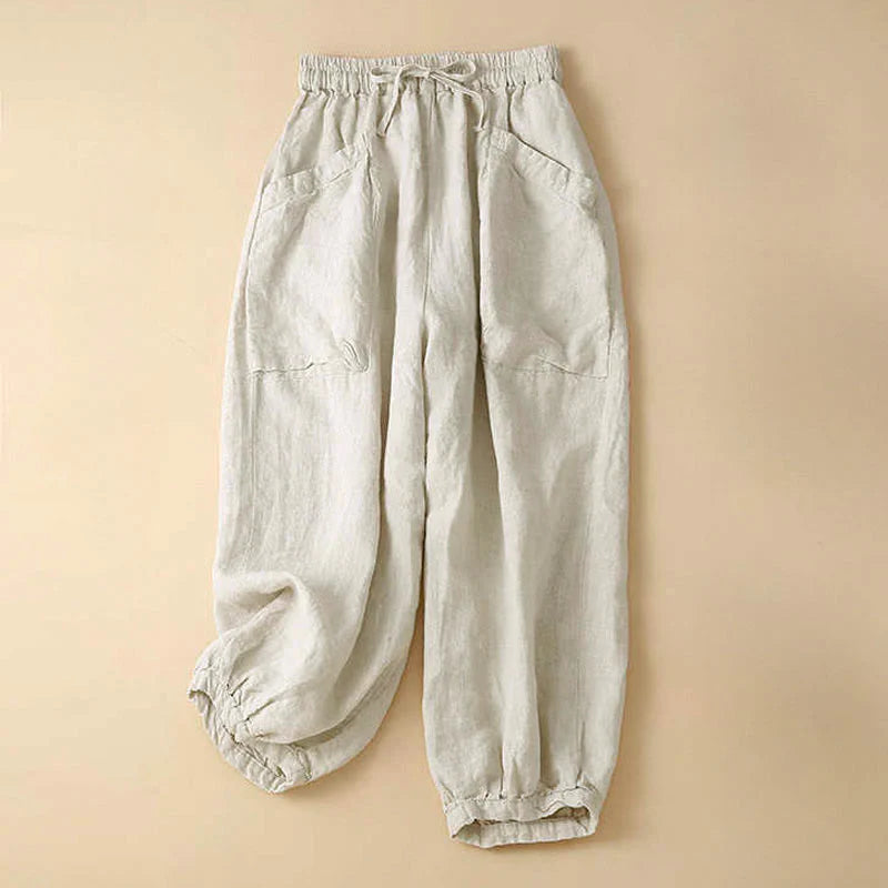 Buddha Stones Commute Women's Plain Harem Capri Cotton Pants With Pockets
