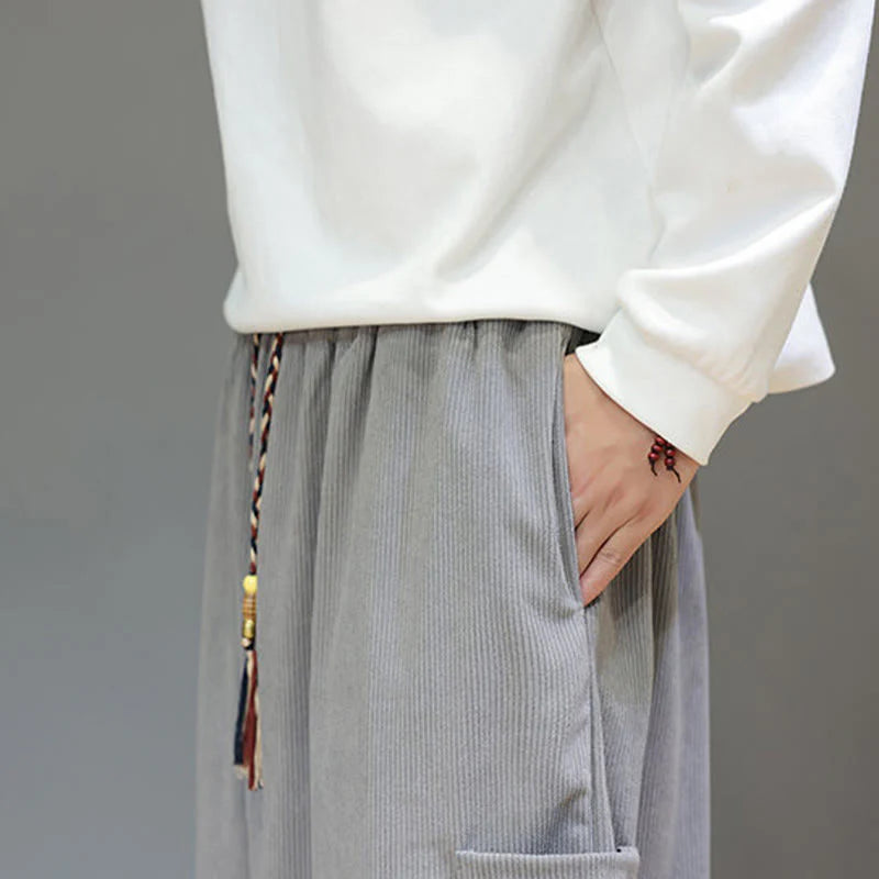 Buddha Stones Spring Solid Color Men's Ankle-Length Cotton Pants With Pockets