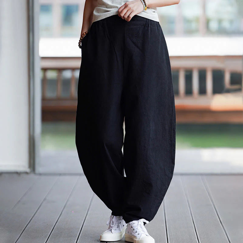 Buddha Stones Summer Plain One Chinese Frog-Button Straight Leg Design Men's Cotton Linen Pants With Pockets