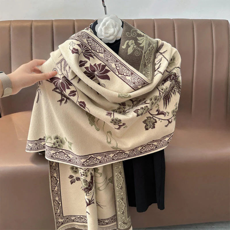 Buddha Stones Winter Birds Bamboo Leaves Vines Pattern Soft Scarf Shawl