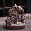 Buddha Stones Tibetan Elephant Purple Clay Backflow Smoke Fountain Protection Incense Burner Decoration