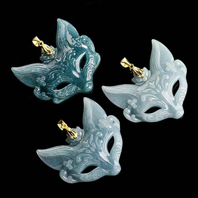 Buddha Stones Fox Mask Jade Titanium Steel Necklace Luck Pendant