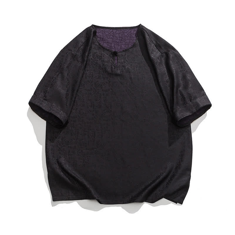 Buddha Stones Summer Retro Crackle Auspicious Cloud Pattern Short Sleeve Men's T-shirt