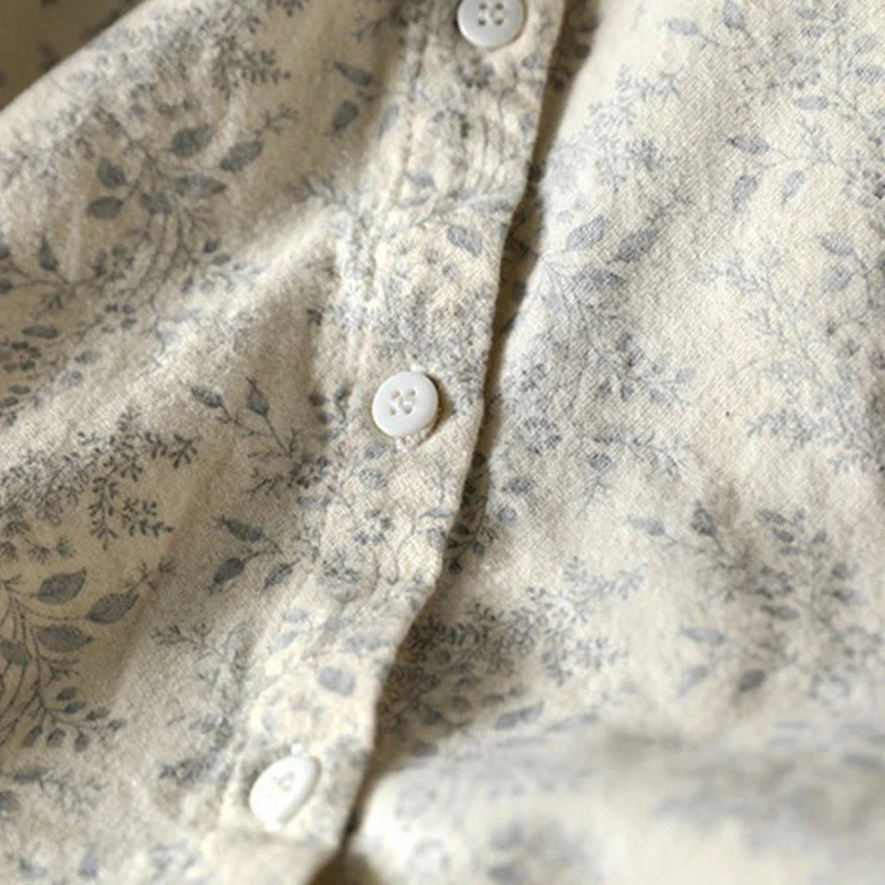 Buddha Stones Fall Floral Print Design Buttons Women's Cotton Long Sleeve Shirt