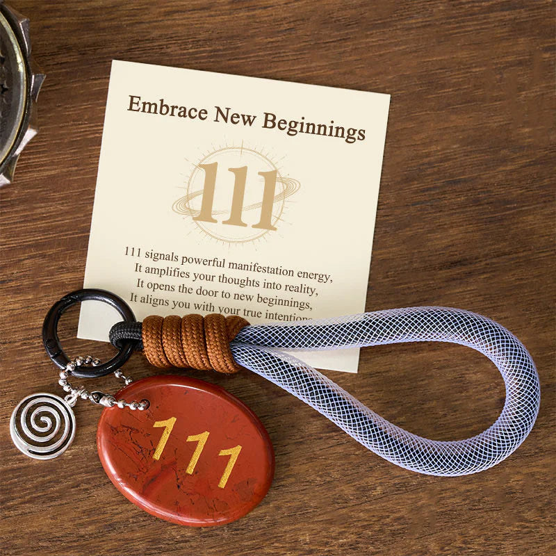 Buddha Stones Embrace New Beginnings 111 Angel Number Natural Red Jasper Key Chain Hanging Decoration Includes Gift Message Card