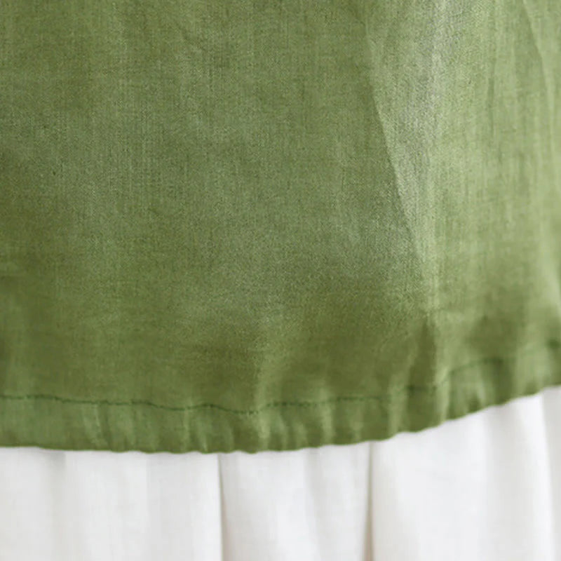 Buddha Stones Summer Ruffled Design Drawstring Crew Neck Cotton Linen Women's Sleeveless Vest