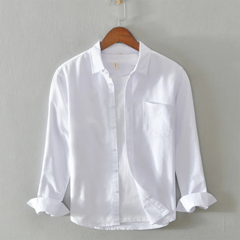 Buddha Stones Solid Color Long Sleeve Buttons Down Design Men Cotton Shirt Clothing