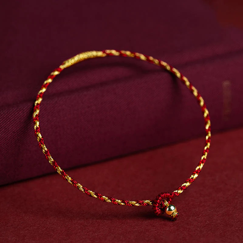 Buddha Stones 14K Gold Plated Handmade Red Gold Rope King Kong Knot Braided Luck Bracelet