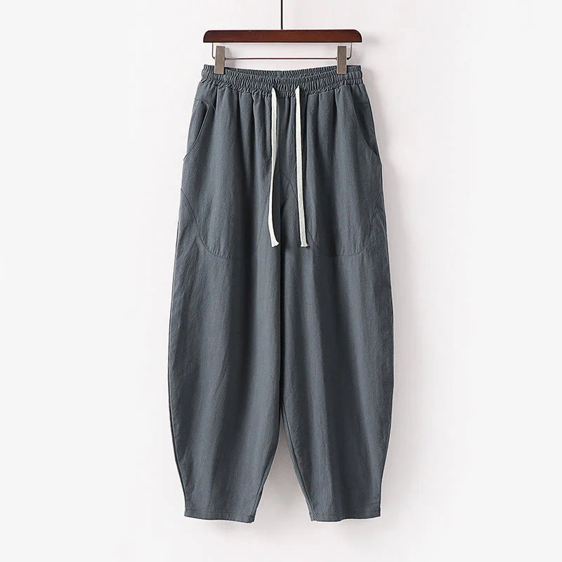 Buddha Stones Spring Fall Solid Color Drawstring Men's Ankle-Length Harem Pants With Pockets