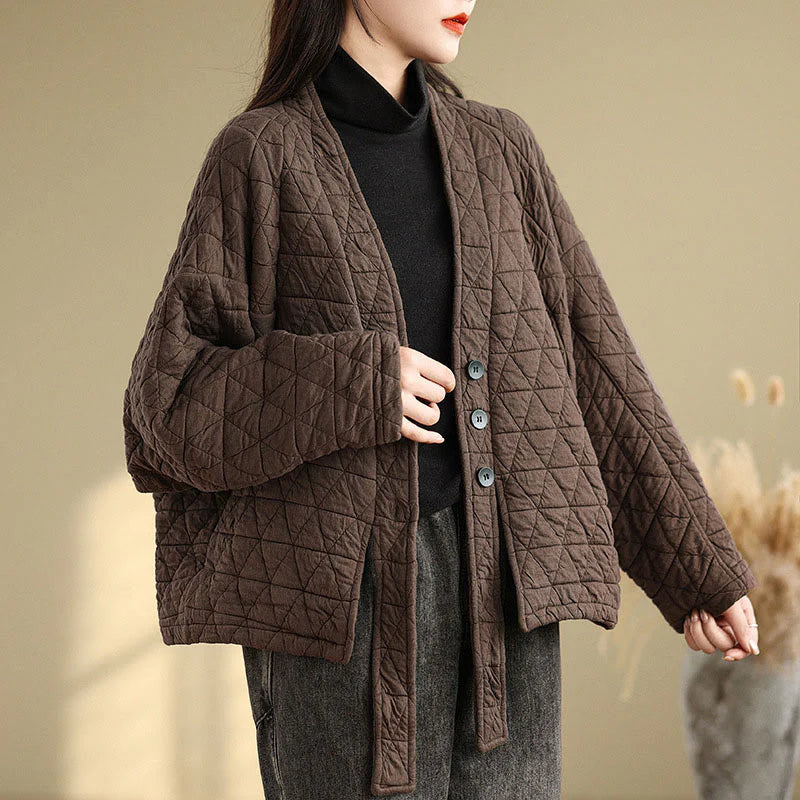 Buddha Stones Women's Buttons Long Sleeve Thickened Cotton Jacket With Pockets